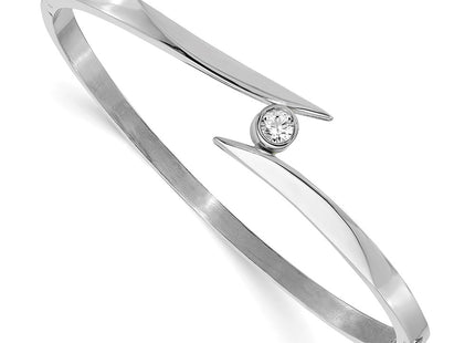 14K white gold diamond oval bangle