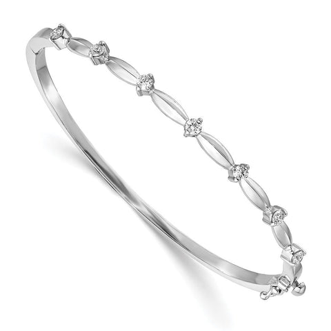 14k White Gold Complete 1/4 carat AA Diamond Hinged Oval Bangle Bracelet, 7 x 12mm