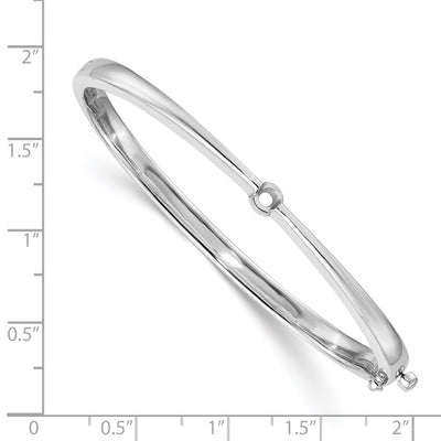 14K White Gold Holds 1/4 carat Round Stone Hinged Oval Bangle Bracelet Mounting, 7 x 5mm