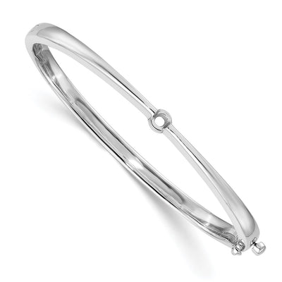 14K White Gold Holds 1/4 carat Round Stone Hinged Oval Bangle Bracelet Mounting, 7 x 5mm