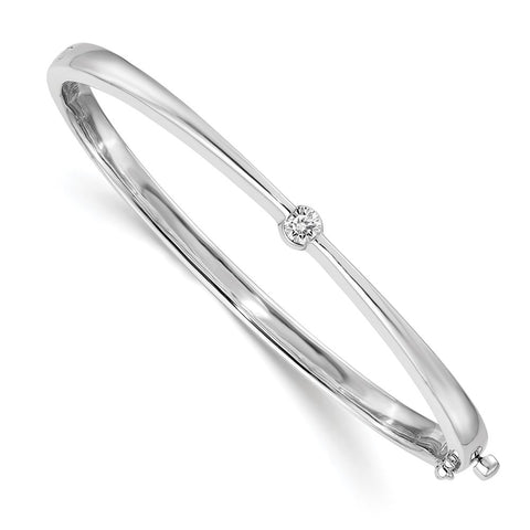 14k White Gold Complete 1/4 carat VS Diamond Hinged Oval Bangle Bracelet, 7 x 5mm