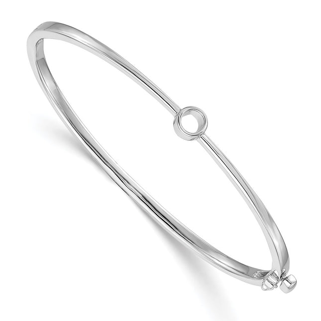 14k White Gold Holds 1/4 carat Round Stone Hinged Oval Bangle Bracelet Mounting, 7 x 6mm