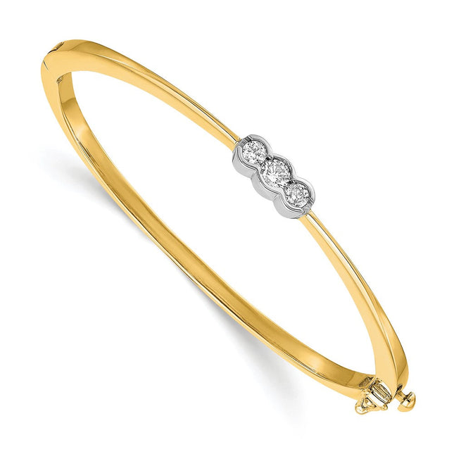 14k Two-Tone Complete 3-Stone 1/2 Carat Diamond Hinged Oval Bangle Bracelet