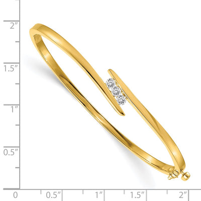 14K Complete 3-Stone 1/3 Carat Diamond Hinged Oval Bangle Bracelet Classic Design