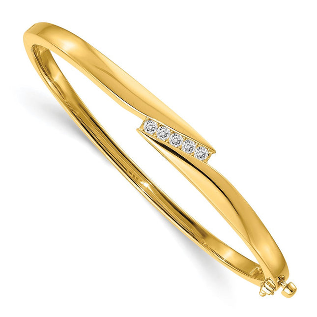 14k Solid Complete 5-Stone 1/3 Carat Diamond Hinged Oval Bangle Bracelet