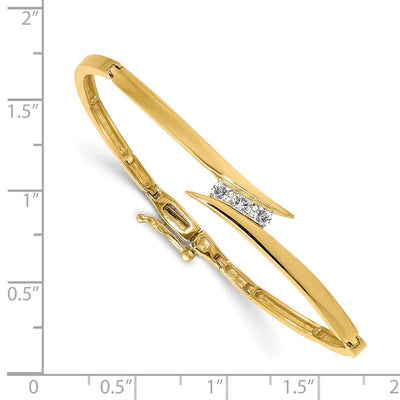 Solid 14K Gold Complete 3-Stone 1/4 Carat Diamond Hinged Bangle Bracelet