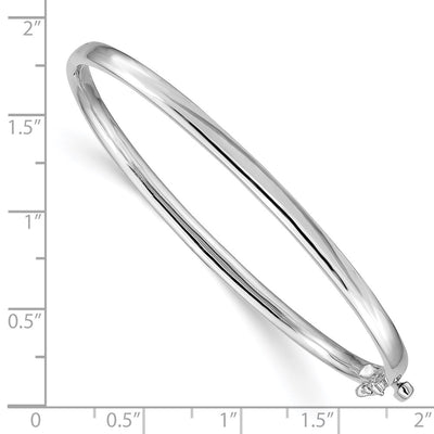 14K White Gold Polished Solid Hinged Oval Bangle Bracelet, 6.75 x 3.6mm