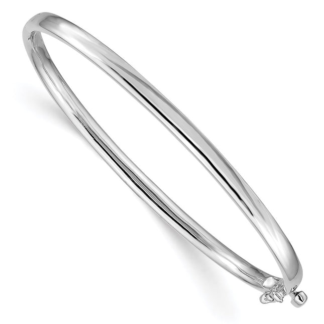14k White Gold Polished Solid Hinged Oval Bangle Bracelet, 6.75 x 3.6mm