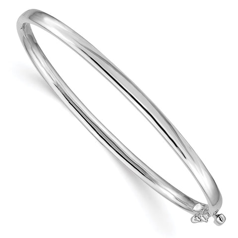 14k White Gold Polished Solid Hinged Oval Bangle Bracelet, 6.75 x 3.6mm