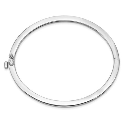 14K White Gold Polished Solid Hinged Oval Bangle Bracelet, 6.75 x 2.5mm