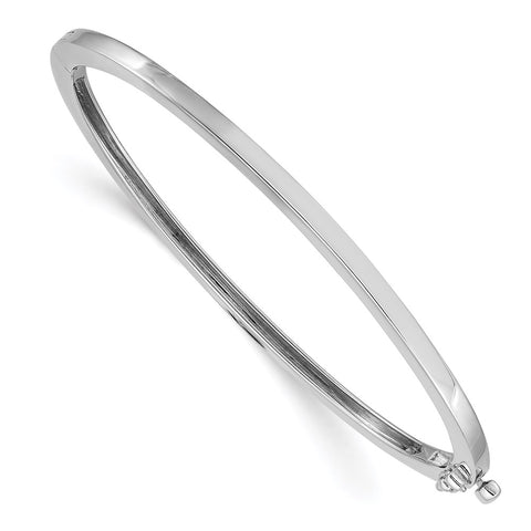 14k White Gold Polished Solid Hinged Oval Bangle Bracelet, 6.75 x 2.5mm