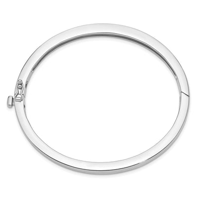 14K White Gold Polished Solid Hinged Oval Bangle Bracelet, 7.5 x 5.3mm