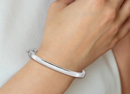 14k White Gold Polished Solid Hinged Oval Bangle Bracelet (Style XB259)