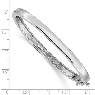 14K White Gold Polished Solid Hinged Oval Bangle Bracelet, 7.5 x 5.3mm