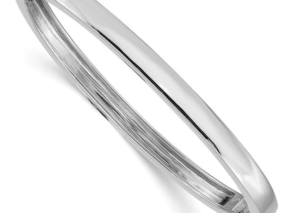 14k White Gold Polished Solid Hinged Oval Bangle Bracelet (Style XB259)