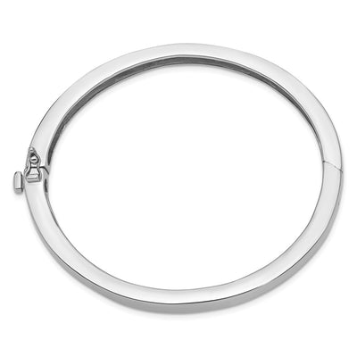 14K White Gold Polished Solid Hinged Oval Bangle Bracelet, 6.75 x 6.3mm