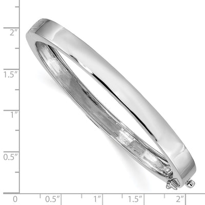 14K White Gold Polished Solid Hinged Oval Bangle Bracelet, 6.75 x 6.3mm