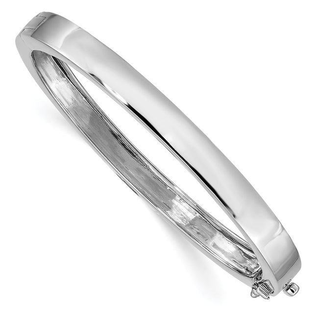 14k White Gold Polished Solid Hinged Oval Bangle Bracelet, 6.75 x 6.3mm