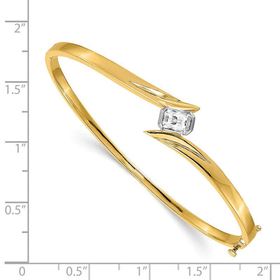 14K White Gold Holds 1/4 carat Round Stone Hinged Oval Bangle Bracelet Mounting, 7 x 13mm