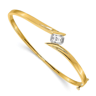 14K White Gold Holds 1/4 carat Round Stone Hinged Oval Bangle Bracelet Mounting, 7 x 13mm