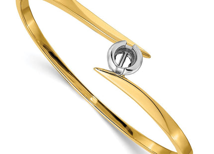 14k Two-tone Holds 1 carat Round Stone Hinged Oval Bangle Bracelet Mounting (Style XB273)