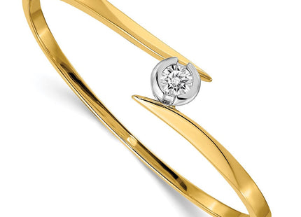 14k Two-tone Holds 1 carat Round Stone Hinged Oval Bangle Bracelet Mounting (Style XB273)