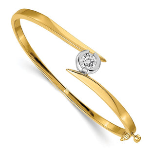 14k Two-tone Holds 1 carat Round Stone Hinged Oval Bangle Bracelet Mounting (Style XB273)