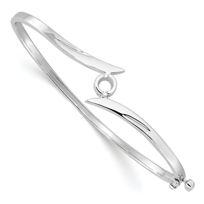 14K White Gold Holds 1/4 carat Round Stone Hinged Oval Bangle Bracelet Mounting, 7 x 13mm