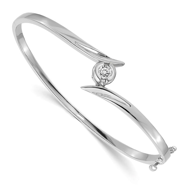 14k White Gold Complete 1/4 carat A Diamond Hinged Oval Bangle Bracelet, 7 x 13mm