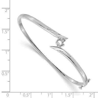 14K White Gold Holds 1/4 carat Round Stone Hinged Oval Bangle Bracelet Mounting, 7 x 14mm