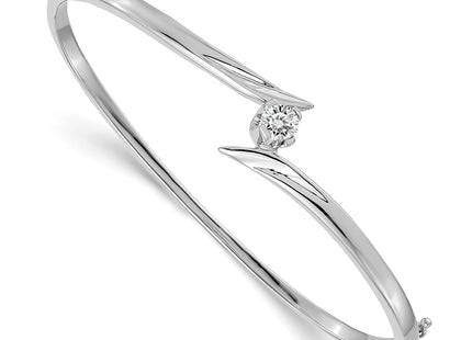 14k White Gold Complete 1/4 carat A Diamond Hinged Oval Bangle Bracelet, 7 x 14mm
