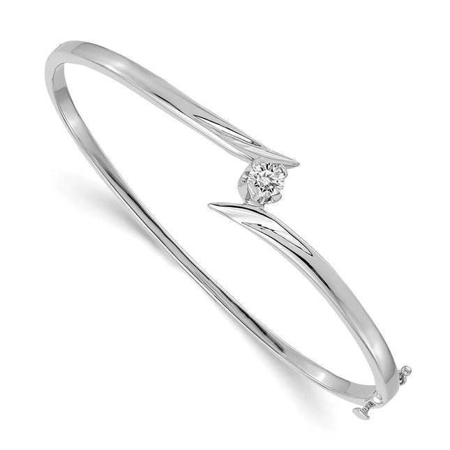 14k White Gold Complete 1/4 carat VS Diamond Hinged Oval Bangle Bracelet, 7 x 14mm