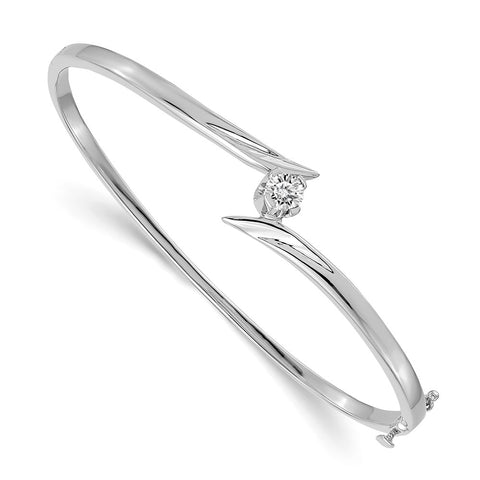 14k White Gold Complete 1/4 carat Aaa Diamond Hinged Oval Bangle Bracelet, 7 x 14mm