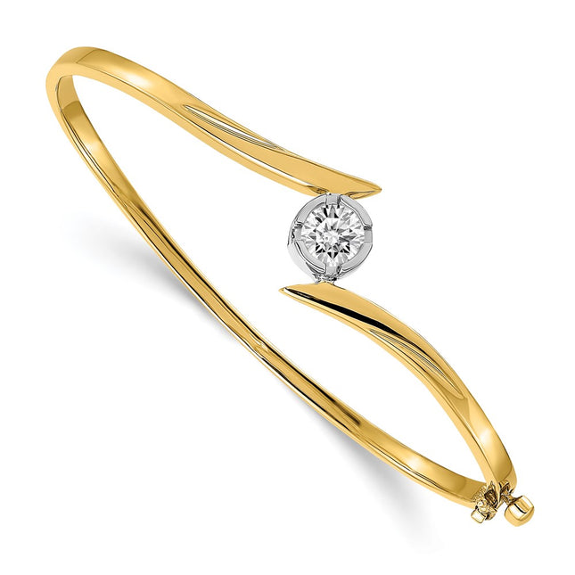 14k Two-tone Holds 3/4 carat Round Stone Hinged Oval Bangle Bracelet Mounting, 6.75 x 13mm