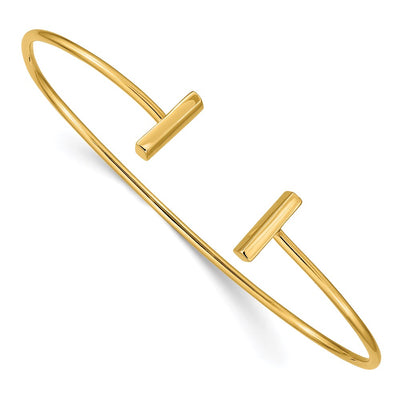 14K Polished Bar Cuff Flexible Oval Bangle Bracelet