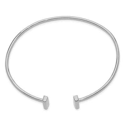 14K White Gold Polished Bar Cuff Flexible Oval Bangle Bracelet