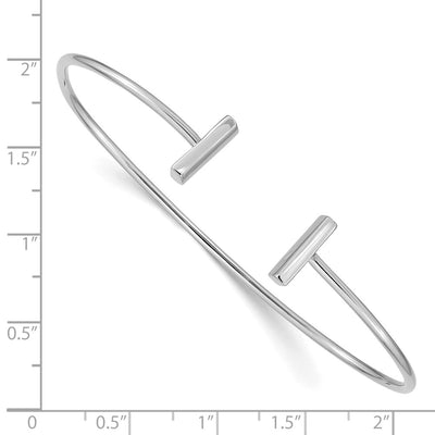 14K White Gold Polished Bar Cuff Flexible Oval Bangle Bracelet
