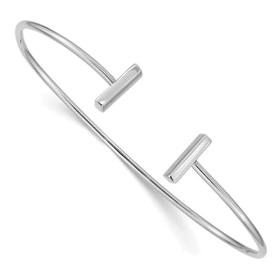 14K White Gold Polished Bar Cuff Flexible Oval Bangle Bracelet