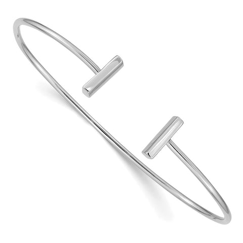 14k White Gold Polished Bar Cuff Flexible Oval Bangle Bracelet
