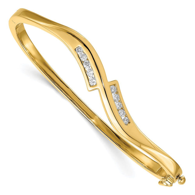 Women's 14k Solid Gold Complete 3/8 carat Diamond Hinged Oval Bangle Bracelet