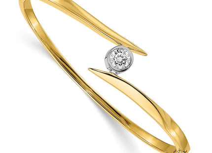 14k Two-tone Holds 3/4 carat Round Stone Hinged Oval Bangle Bracelet Mounting (Style XB80)
