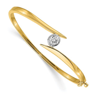 14k Two-tone Holds 3/4 carat Round Stone Hinged Oval Bangle Bracelet Mounting (Style XB80)