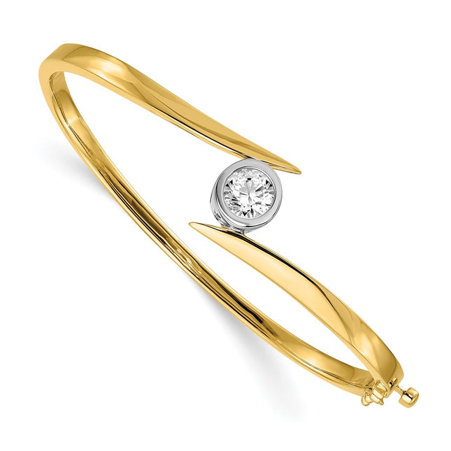 14k Two-tone Holds 1 carat Round Stone Hinged Oval Bangle Bracelet Mounting, 7 x 17mm