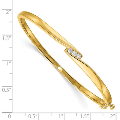 14K Complete 3-Stone 1/8 Carat Diamond Hinged Oval Bangle Bracelet Fine Jewelry