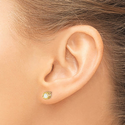 14K Round Bezel October/Opal Post Earrings