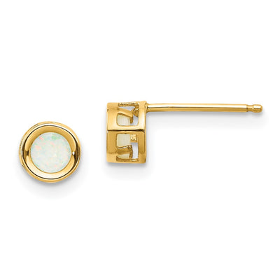14K Round Bezel October/Opal Post Earrings