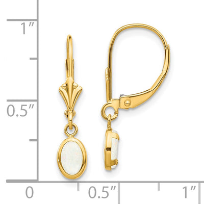 14K 6x4 Oval Bezel October/Opal Leverback Earrings