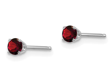 14k White Gold Garnet Stud Earrings, 3 x 3mm
