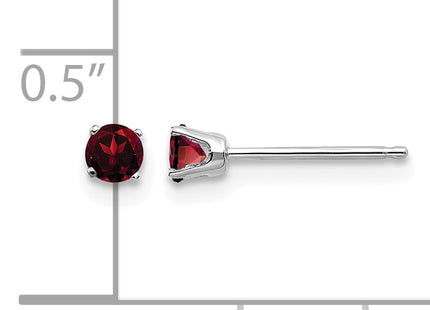 14k White Gold Garnet Stud Earrings, 3 x 3mm