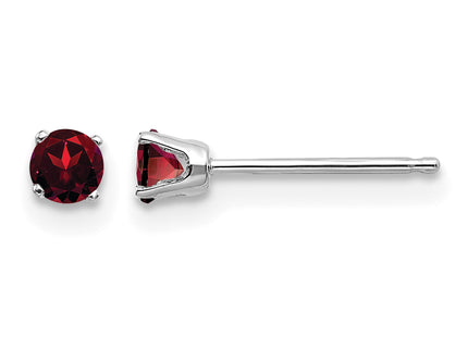 14k White Gold Garnet Stud Earrings, 3 x 3mm